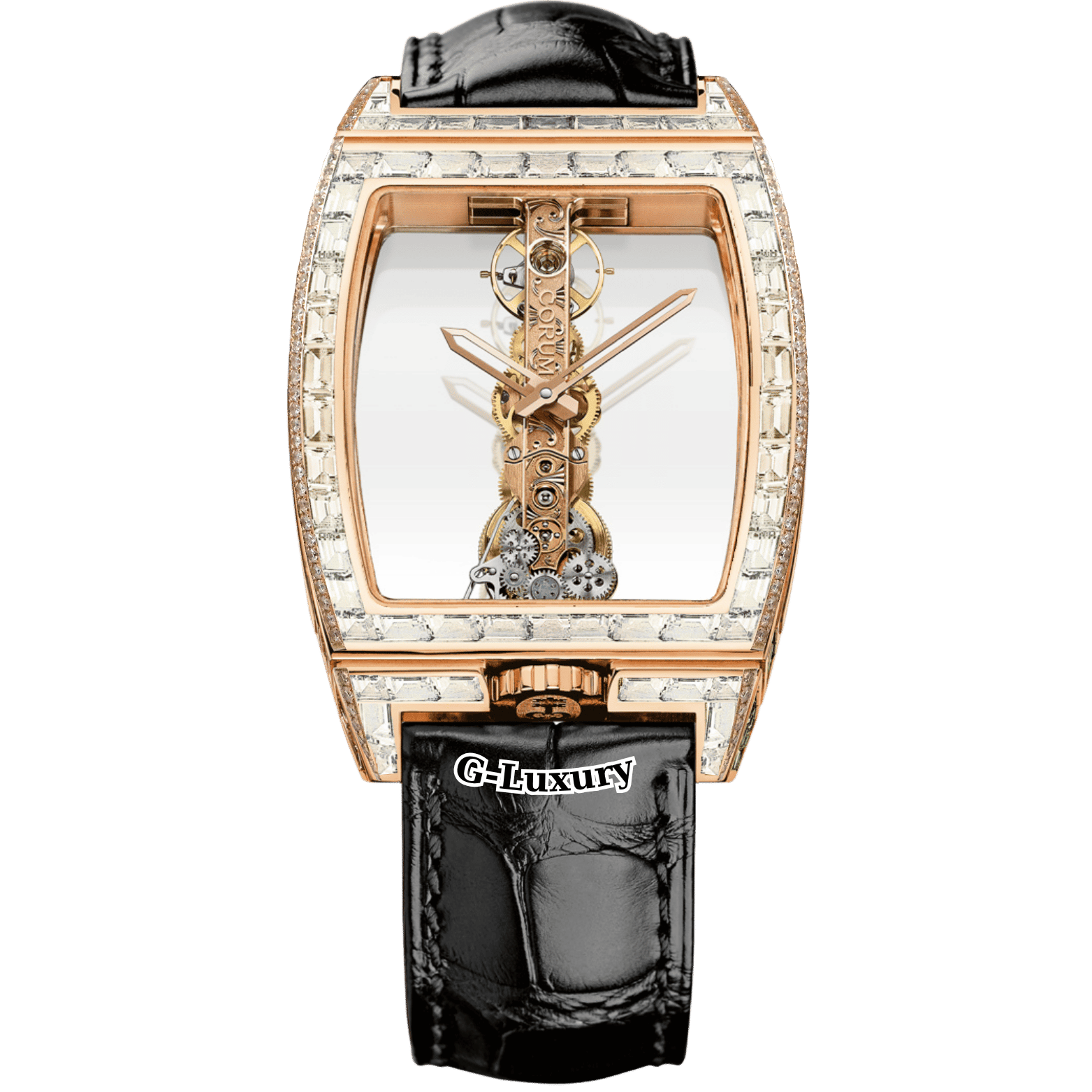 Corum Golden Bridge 18K Rose Gold Ref. 113.160.55/0002 0000 – Custom Baguette Diamonds