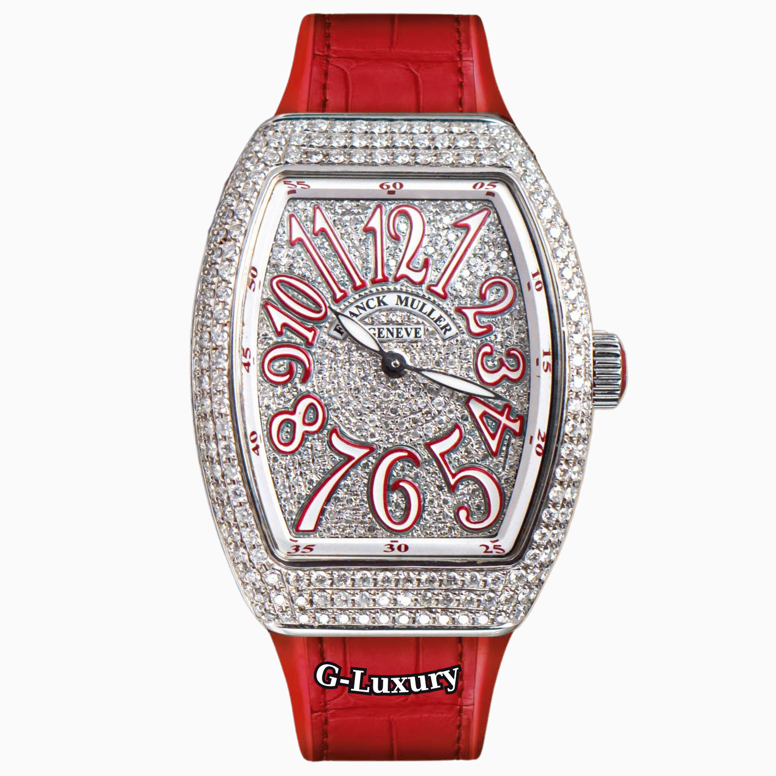 Franck Muller Vanguard V32 Lady Quartz Custom Diamond Pave Red Dial