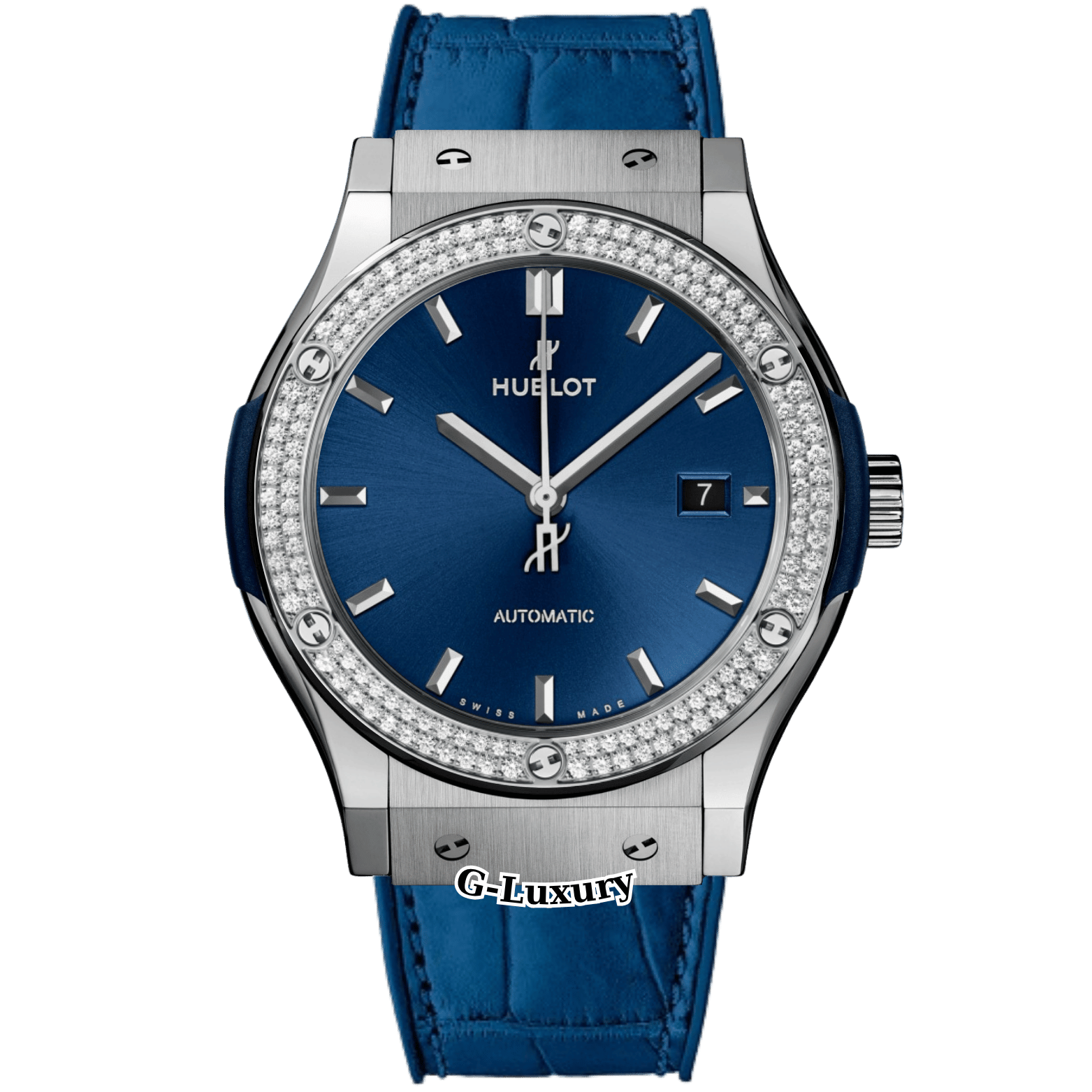 Hublot Classic Fusion Titanium Blue 42mm Ref. 542.NX.7170.LR Custom Diamond Bezel