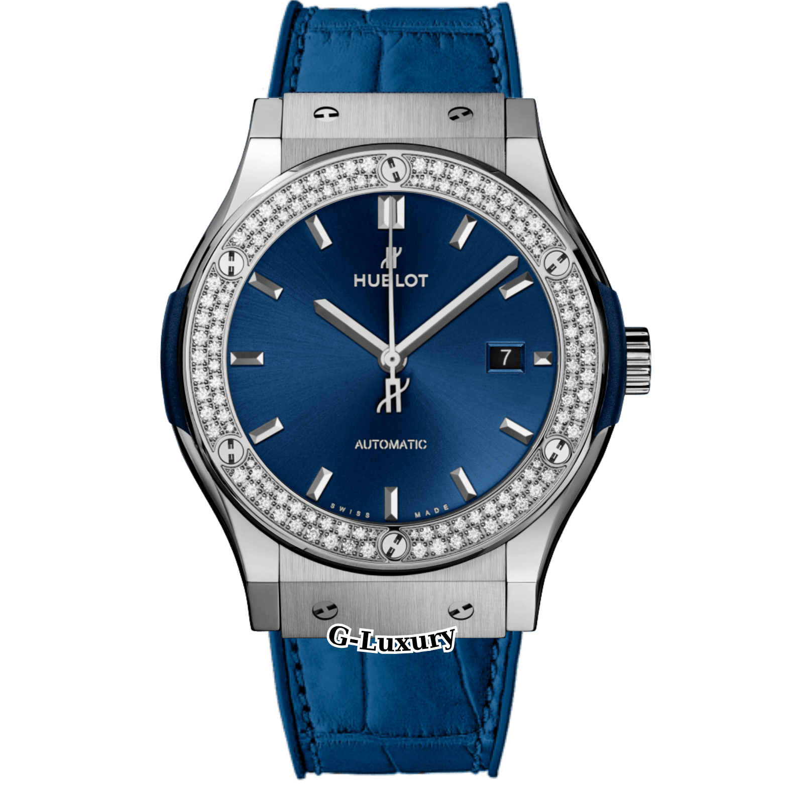Hublot Classic Fusion Titanium Blue 42mm Custom Diamonds – Ref. 542.NX.7170.LR