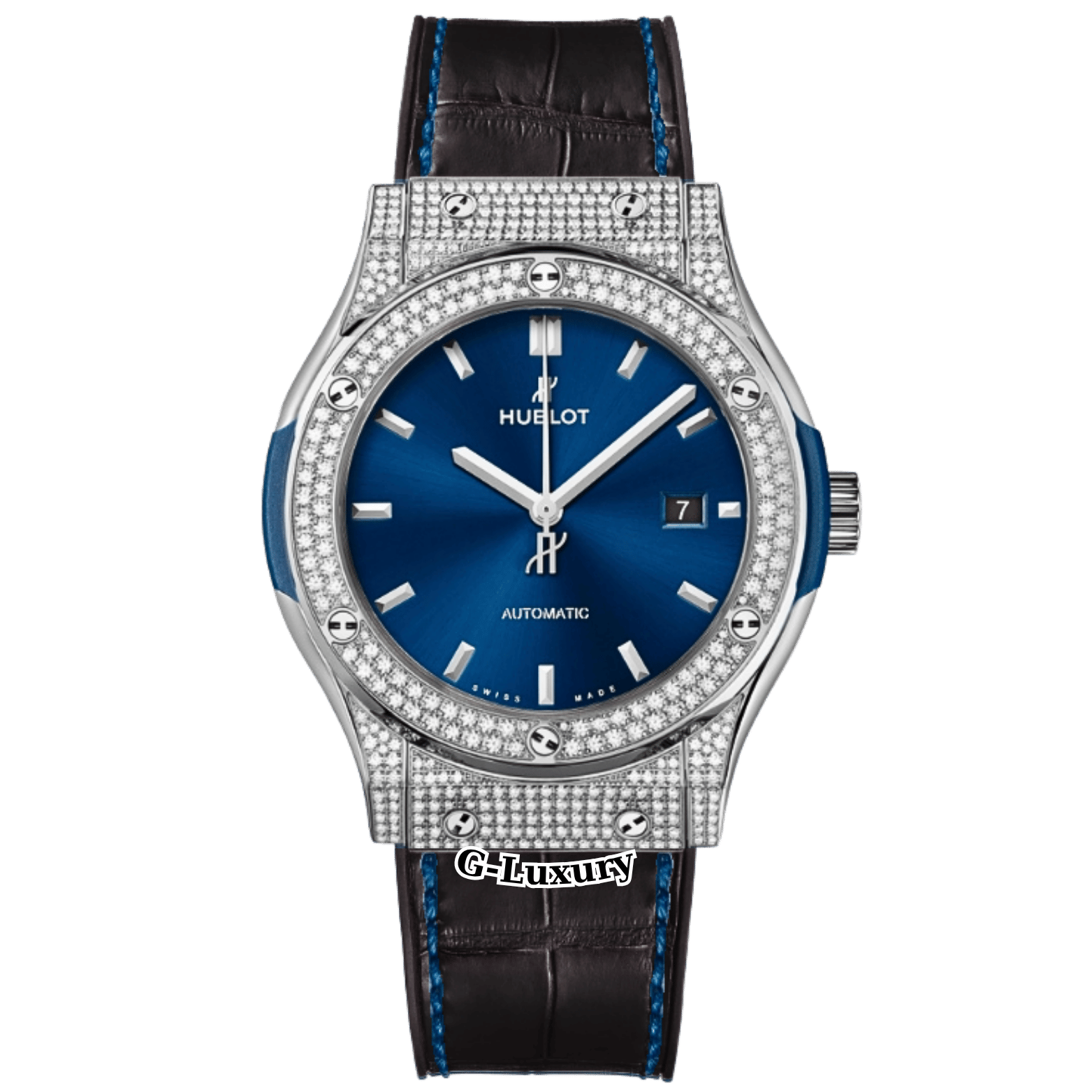 Hublot Classic Fusion 42mm Titanium Blue Dial Custom Diamonds – Ref. 542.NX.7170.LR