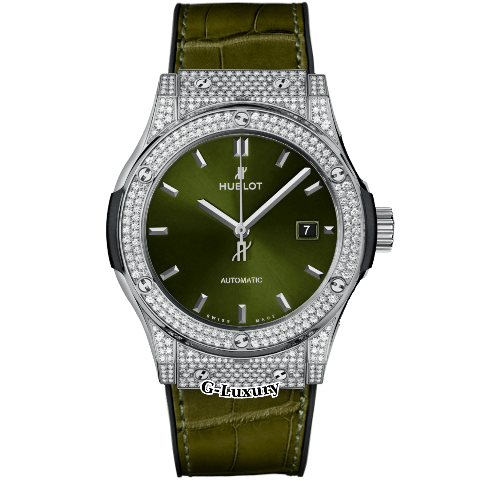 Hublot Classic Fusion Titanium Green 42mm Ref. 542.NX.8970.LR Custom Full Pave Diamonds