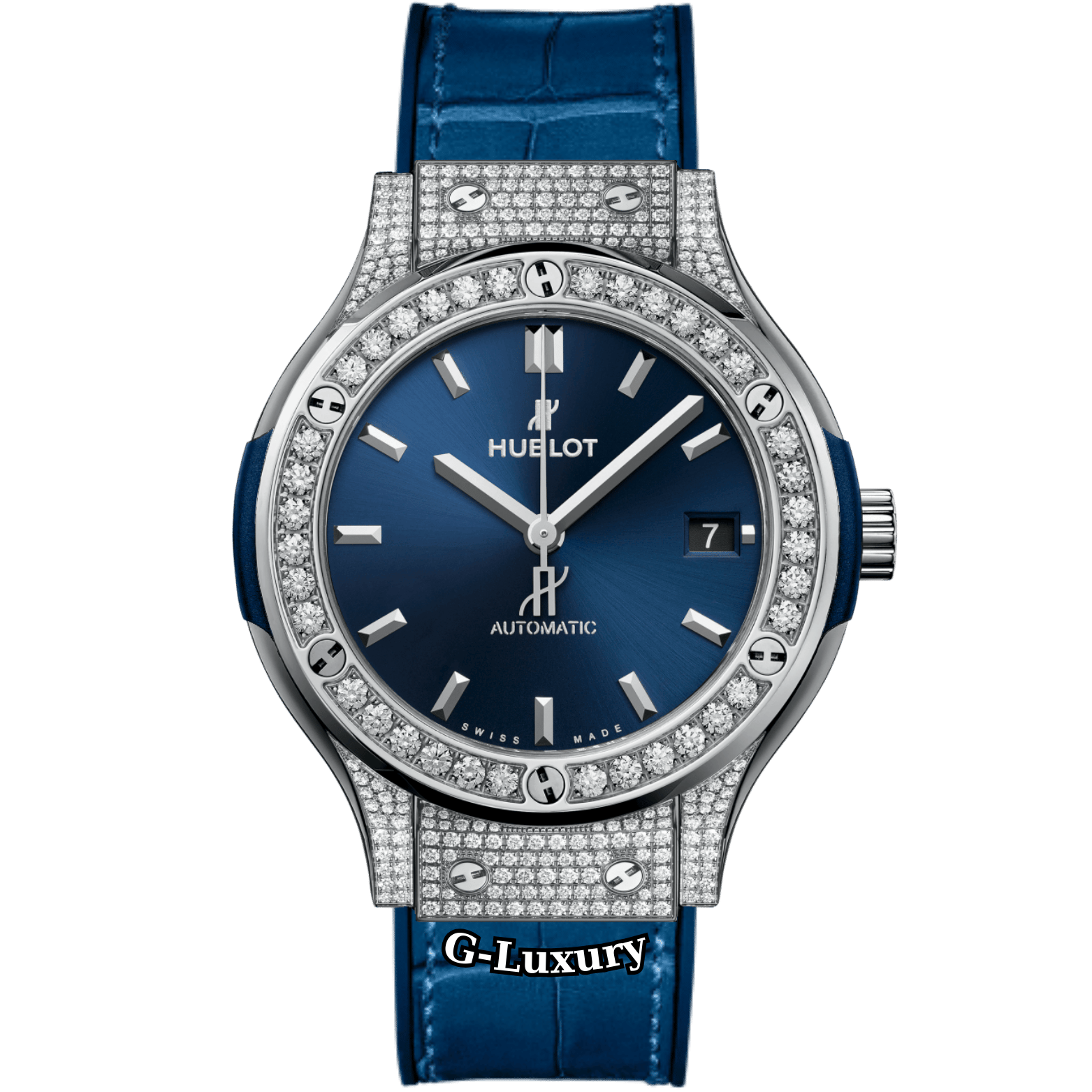 Hublot Classic Fusion 38mm Blue Dial 565.NX.7170.LR Custom Full Diamond Pave
