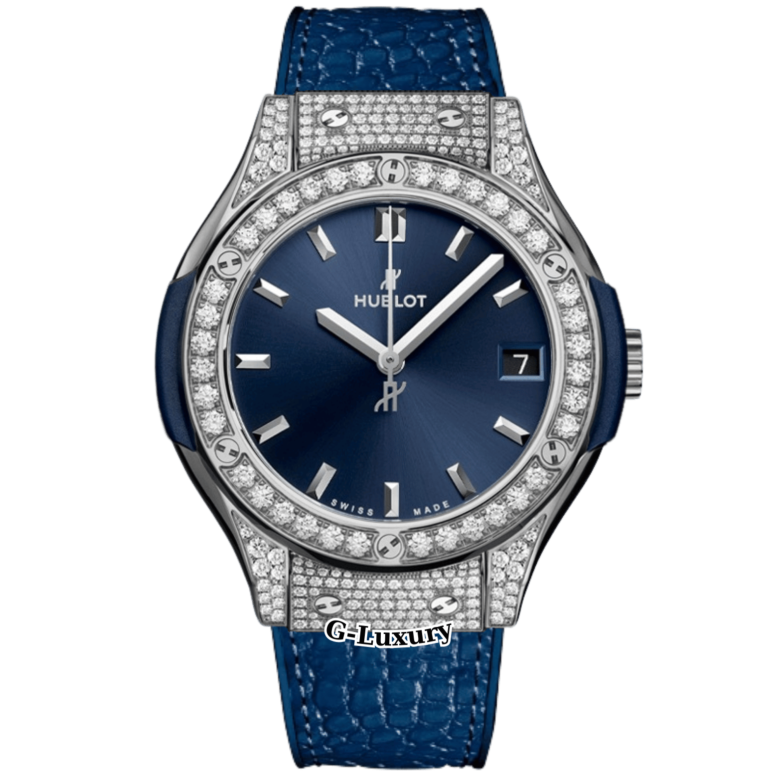 Hublot Classic Fusion Titanium Blue 33mm Custom Diamond – Ref. 581.NX.7170.LR