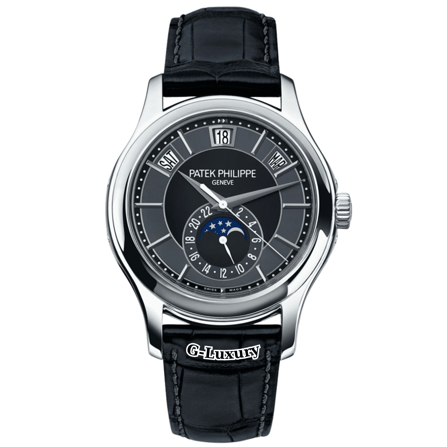 Patek Philippe Complications Annual Calendar Moon Phase 5205G White Gold Black Dial 40mm