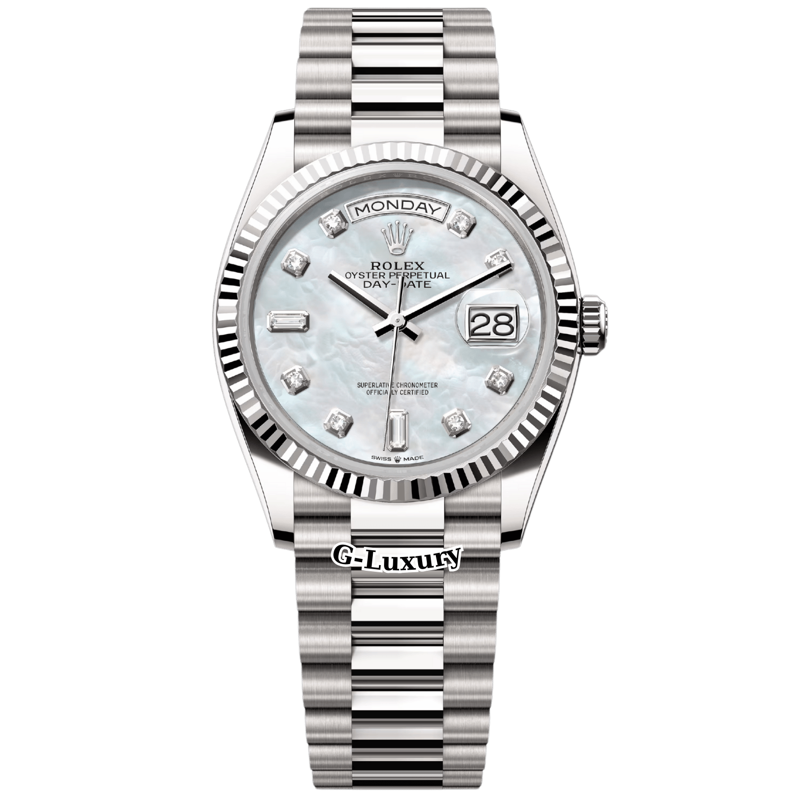 Rolex Oyster Perpetual Day-Date 36mm White Gold – Ref.128239 Mother Of Pearl Diamond Dial