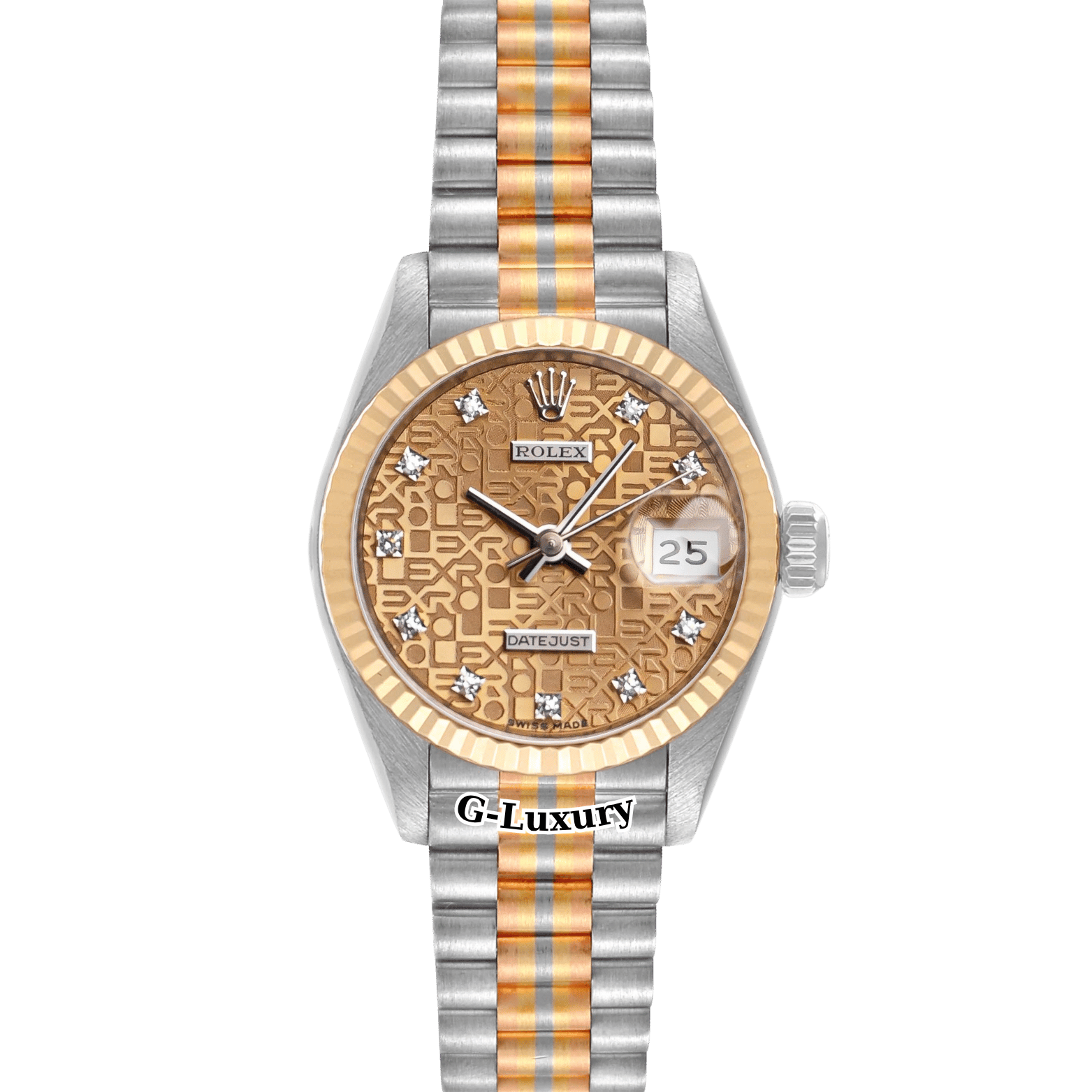 Rolex Lady-Datejust 26mm 69179 Tridor President – Mặt Vi Tính Vàng, Cọc Số Kim Cương