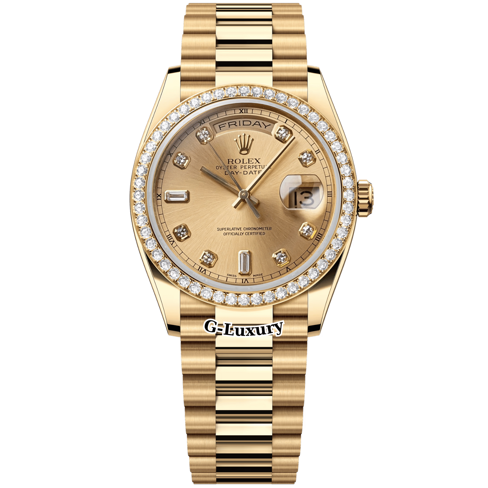 Rolex Oyster Perpetual Day-Date 36mm 118238 Champagne Dial - Custom Diamond Bezel
