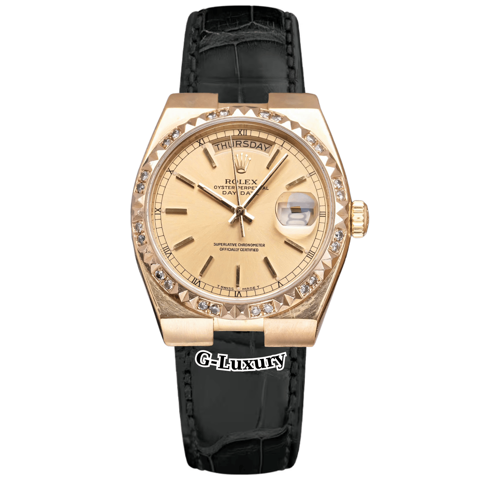 Rolex Oysterquartz Day-Date 19018 Yellow Gold Champagne Dial Diamond Bezel