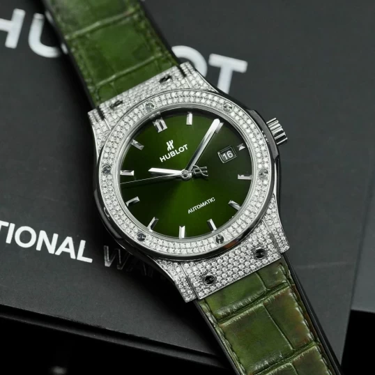 Hublot Classic Fusion Titanium Pave Green Dial 42mm