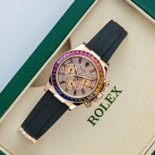 Rolex Cosmograph Daytona 116515LN Rainbow Custom Diamonds Dial and Bezel