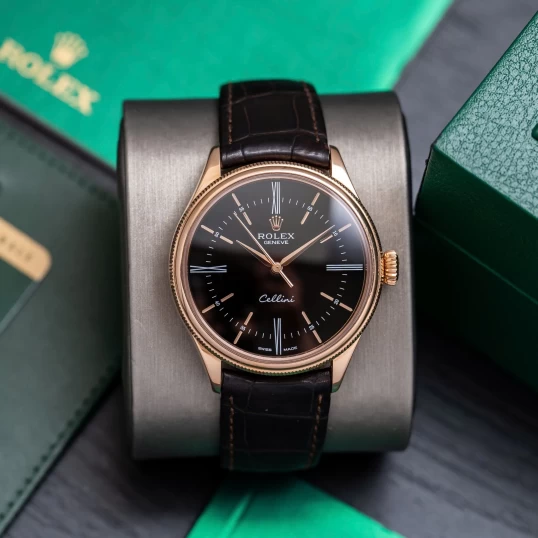 Rolex Cellini Time 39mm Rose Gold Black Dial 50505