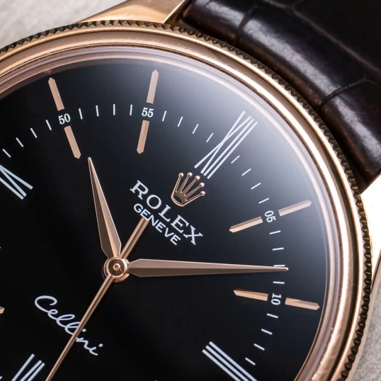 Rolex Cellini Time 39mm Rose Gold Black Dial 50505