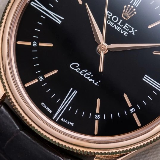 Rolex Cellini Time 39mm Rose Gold Black Dial 50505