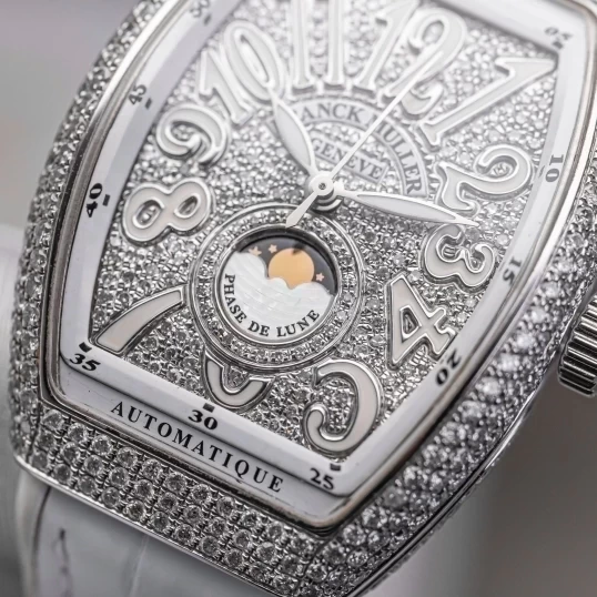 Franck Muller Vanguard V32 Moonphase White Dial Customs Full Pave Diamonds