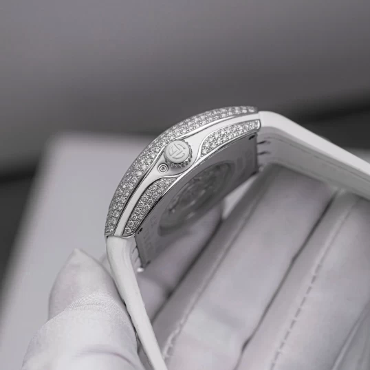Franck Muller Vanguard V32 Moonphase White Dial Customs Full Pave Diamonds