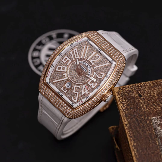 Franck Muller V41 White Dial 18K Rose Gold Full Custom kim cương tự nhiên