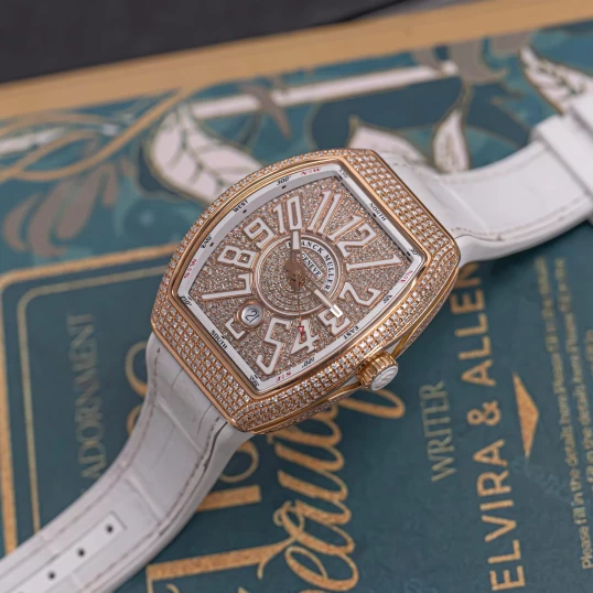 Franck Muller V41 White Dial 18K Rose Gold Full Custom kim cương tự nhiên