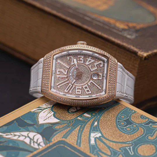 Franck Muller V41 White Dial 18K Rose Gold Full Custom kim cương tự nhiên