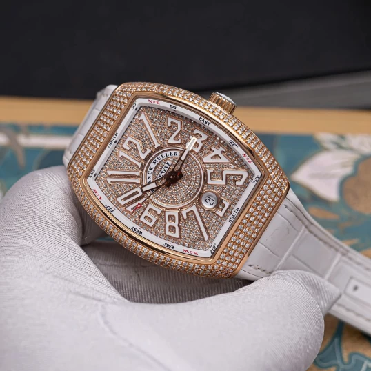 Franck Muller V41 White Dial 18K Rose Gold Full Custom kim cương tự nhiên