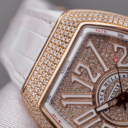 Franck Muller V41 White Dial 18K Rose Gold Full Custom kim cương tự nhiên