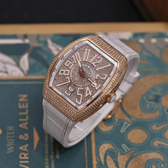 Franck Muller V41 White Dial 18K Rose Gold Full Custom kim cương tự nhiên