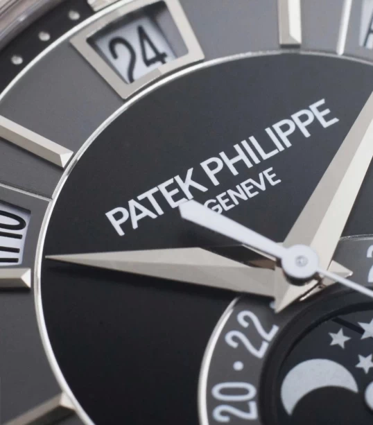 Patek Philippe Complications Moon Phase White Gold Watch 5205G Black Dial 40mm