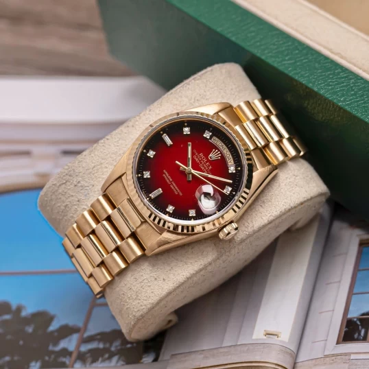 Rolex Oyster Perpetual Day-Date 36mm 18K Yellow Gold 18038 Red Ombre Dial