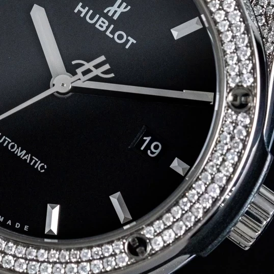 Hublot Classic Fusion Black Dial 42mm 542.NX.1171.RX Custom Diamond Pave Setting