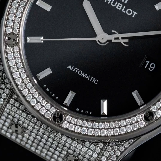 Hublot Classic Fusion Black Dial 42mm 542.NX.1171.RX Custom Diamond Pave Setting