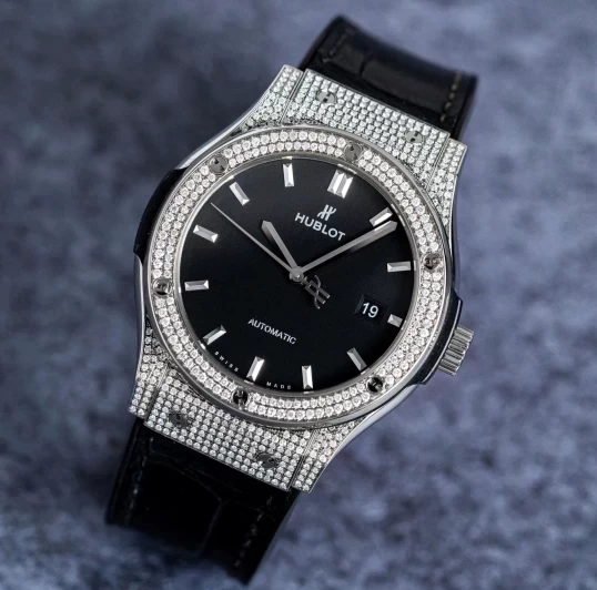 Hublot Classic Fusion Black Dial 42mm 542.NX.1171.RX Custom Diamond Pave Setting