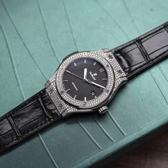 Hublot Classic Fusion Black Dial 42mm 542.NX.1171.RX Custom Diamond Pave Setting
