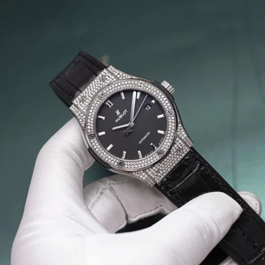 Hublot Classic Fusion Black Dial 42mm 542.NX.1171.RX Custom Diamond Pave Setting
