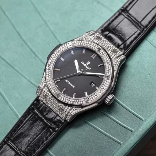 Hublot Classic Fusion Black Dial 42mm 542.NX.1171.RX Custom Diamond Pave Setting