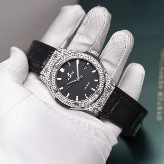 Hublot Classic Fusion Black Dial 42mm 542.NX.1171.RX Custom Diamond Pave Setting