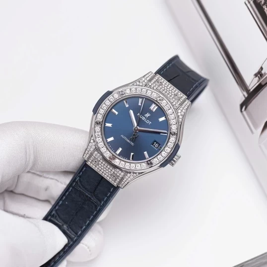 Hublot Classic Fusion 38mm Blue Dial 565.NX.7170.LR Custom Full Diamond Pave