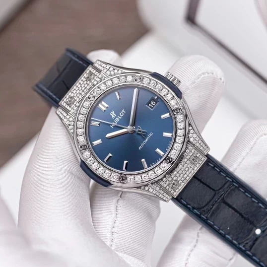 Hublot Classic Fusion 38mm Blue Dial 565.NX.7170.LR Custom Full Diamond Pave
