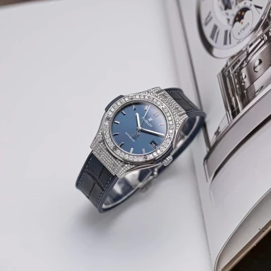 Hublot Classic Fusion 38mm Blue Dial 565.NX.7170.LR Custom Full Diamond Pave
