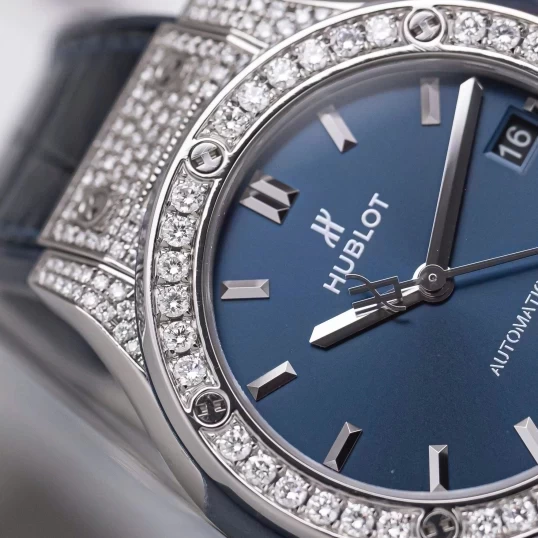 Hublot Classic Fusion 38mm Blue Dial 565.NX.7170.LR Custom Full Diamond Pave