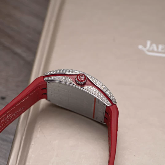 Franck Muller Vanguard V32 Lady Quartz Custom Diamond Pave Red Dial
