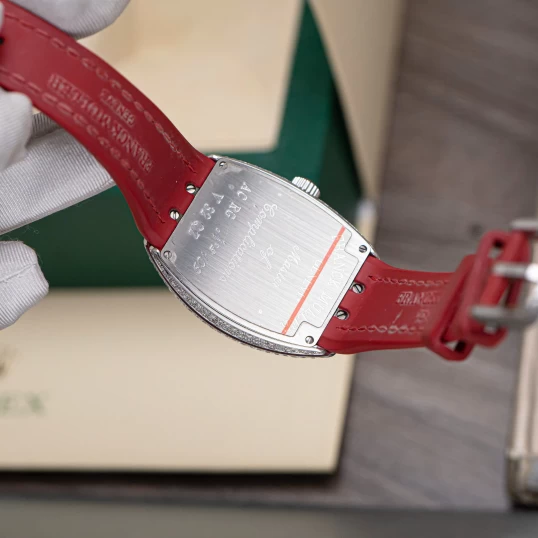 Franck Muller Vanguard V32 Lady Quartz Custom Diamond Pave Red Dial