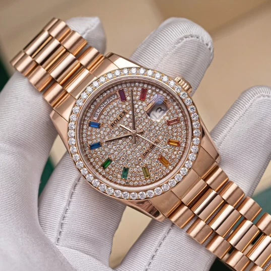 Rolex Oyster Perpetual Day-Date 36mm 118235 Custom Diamonds Dial