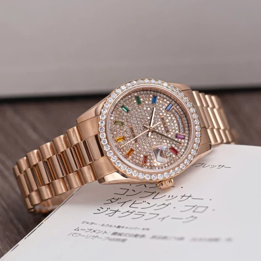 Rolex Oyster Perpetual Day-Date 36mm 118235 Custom Diamonds Dial