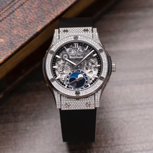 Hublot Classic Fusion Aerofusion Moonphase Titanium Pave Diamonds 42mm 547.NX.0170.LR.1704