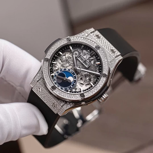 Hublot Classic Fusion Aerofusion Moonphase Titanium Pave Diamonds 42mm 547.NX.0170.LR.1704