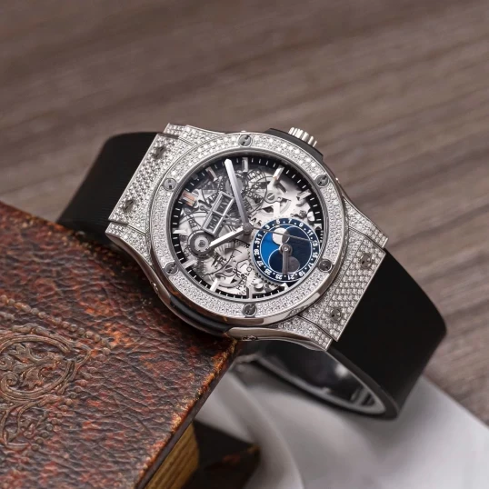 Hublot Classic Fusion Aerofusion Moonphase Titanium Pave Diamonds 42mm 547.NX.0170.LR.1704