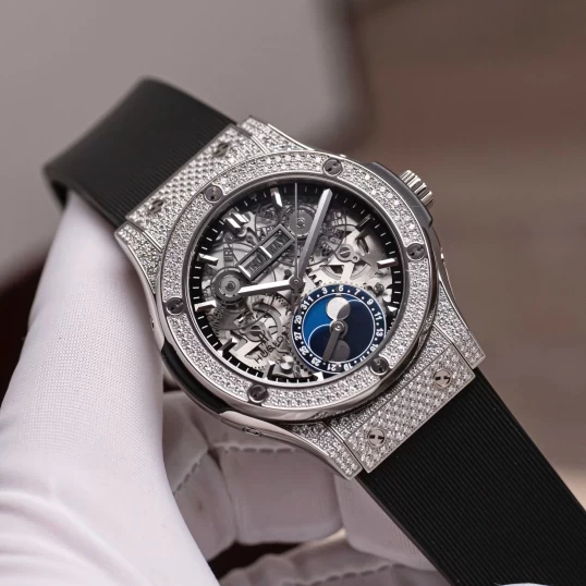 Hublot Classic Fusion Aerofusion Moonphase Titanium Pave Diamonds 42mm 547.NX.0170.LR.1704
