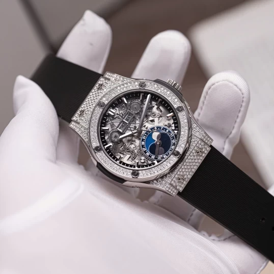 Hublot Classic Fusion Aerofusion Moonphase Titanium Pave Diamonds 42mm 547.NX.0170.LR.1704