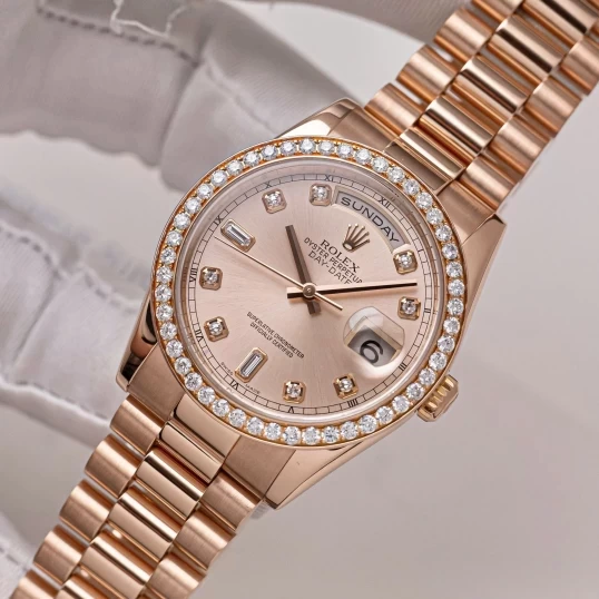 Rolex Oyster Perpetual Day-Date 36mm Ref. 118235 Sundust Dial – Custom Diamond Bezel