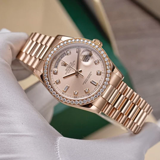 Rolex Oyster Perpetual Day-Date 36mm Ref. 118235 Sundust Dial – Custom Diamond Bezel